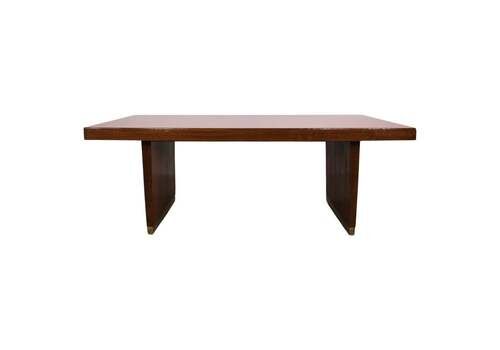 Table In Oak Brass And Red Laminate Italian Manifacture 1950s Gio Ponti