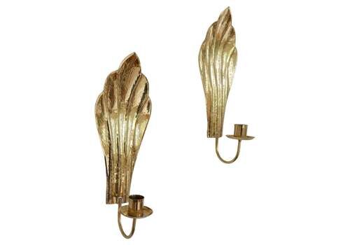 Art Deco Pair Of Brass Wall Candlesticks Holmström, Arvika, Sweden, 1950s