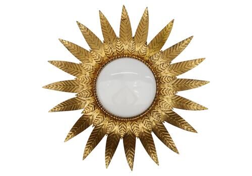 Rare Mid Century Modern Sunburst Ceiling Lamp In Metal And Milk Glass 1960 Italy