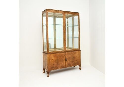 Antique Burr Walnut Queen Anne Style Display Cabinet