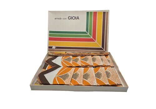 Vintage Italian Tablecloth And 12 Napkins – Made In Italy, Arreda Con Gioia, 1970s Geometric Design, New In Box 100% Cotton