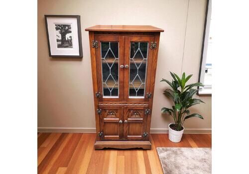 Vintage Old Charm Wood Bros / Hi Fi Cabinet / Bookcase / Drink Cabinet / Tudor Brown / Made In England 1970s / Free Delivery