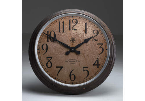 Large 28 Inch Aged Copper International Time Recordings Wall Clock