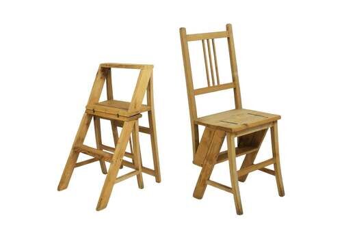 Arts & Crafts Metamorphic Library Steps Folding Ladder Chair, Vienna, 1900s