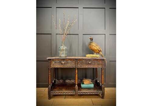 Antique 18th Century Carved Oak Lowboy Table Sideboard Console C.1700s