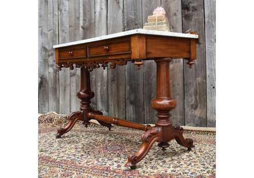 Antique 19th Century Acanthus Leaf Mahogany Marble Topped Washstand Vanity Table