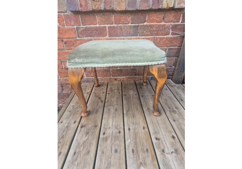 Vintage Rectangular Footstool / Stool On Oak Queen Anne Legs