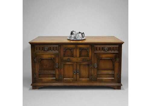 Vintage Old Charm Wood Bros Oak Lancaster Sideboard / Drink Cabinet / Light Oak / C1960