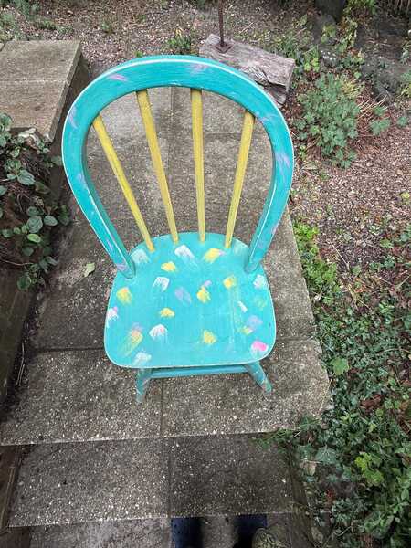 1970s Hand Painted Toddler Dining Table Chair, Vintage Wooden