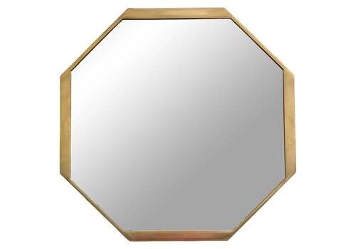 Large Octagonal Brass Wall Mirror, Italy 1950s