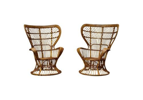 Lio Carminati & Gio Ponti Pair Of Rattan Armchairs "Biancamano," Italy 1950s