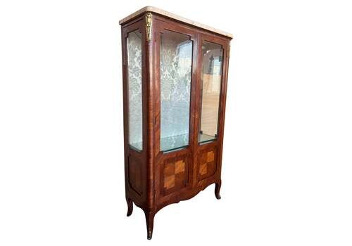 Louis XVI Style Showcase Vitrine In Walnut With Geometrical Marquetry