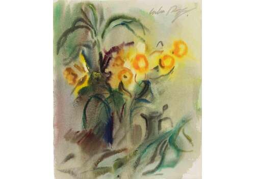 Carlo Ravagnanstill Life With Vases Of Flowers   Drawing By Carlo Ravagnan   1970s1970s