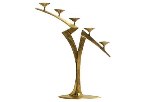 Large Extraordinary Mid Century Modern Brass Candlestick In Brutalist Design