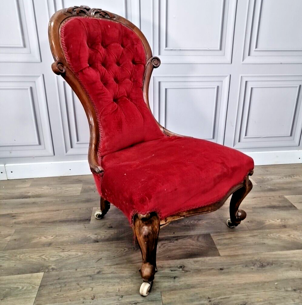Antique Victorian Carved Button Spoon Back Chair Fireside Nursing