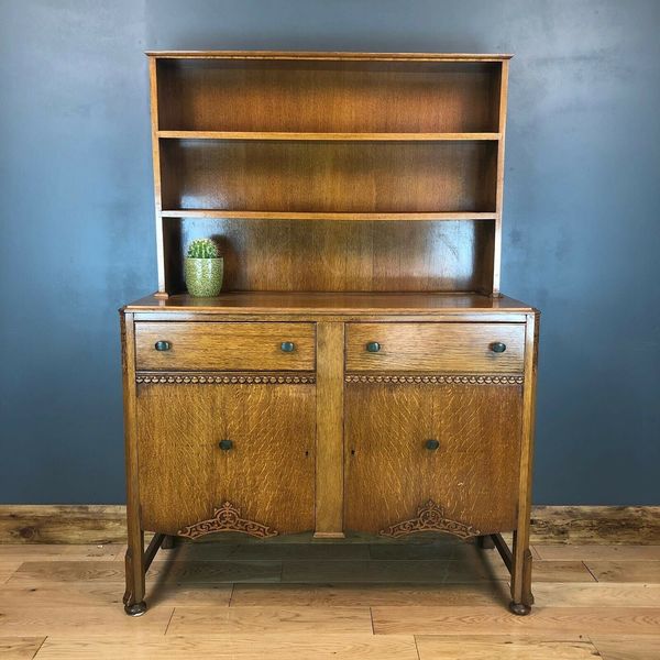 Vintage Antique Oak Welsh Dresser Shelves Display Cabinet Cupboard Vintage Antique Oak Welsh Dresser Shelves Display Cabinet Cupboard Art Deco Photo 1
