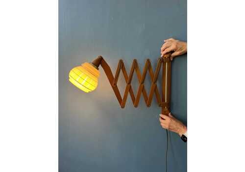 Teak Wood Scissor Wall Lamp With Glass Shade