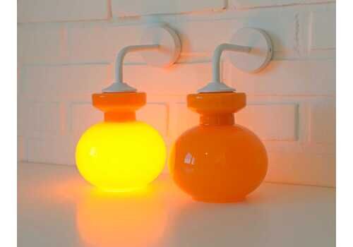 Vintage Wall Lamps / Pair Of Orange Retro Lighting / Redesign Sconces / 1970