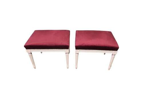A Pair Of Red Velvet Library Or Window Stools
