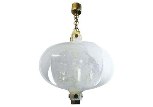 Frosted Murano Tulip Chandelier Pendant Glass & Brass By Kaiser, Germany, 1970s