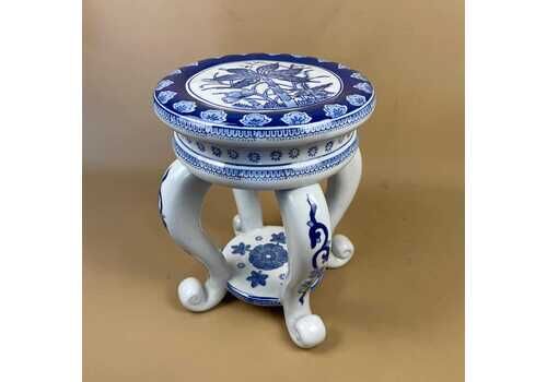 Oriental Decorative Plant Pot Stand Ceramic Blue White Floral Patterned Round Pots Vintage Display Indoor Antique Stand Table Side
