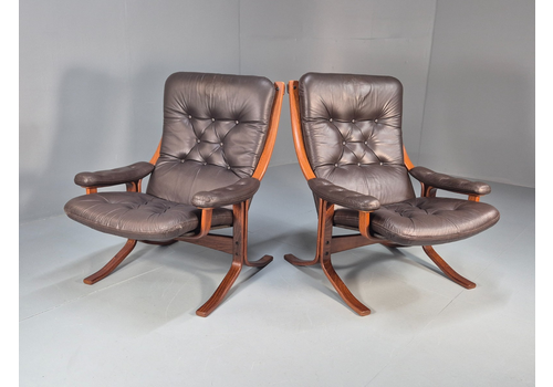 2 Vintage Bentwood Leather `Lounge Chairs Norway Jon Hjortdal 1970s Eb9257 Mben