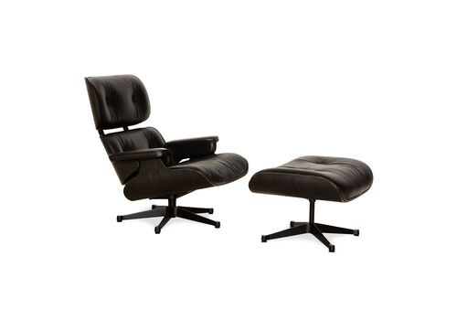 Vitra Eames Lounge Leather Armchair Set Black Manual Function