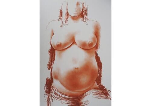 Antoniucci Voltimaternity: Pregnant Woman   Original Handsigned Drawing In Sanguine