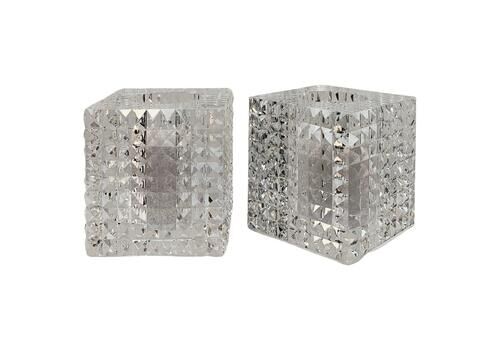 Pair Of Veritas Contemporary Faceted Optical Glass Square Vases, Texas, 2016