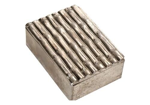 Small Silvered Metal Jewelry Box – Reeds Motif – France, 1970s