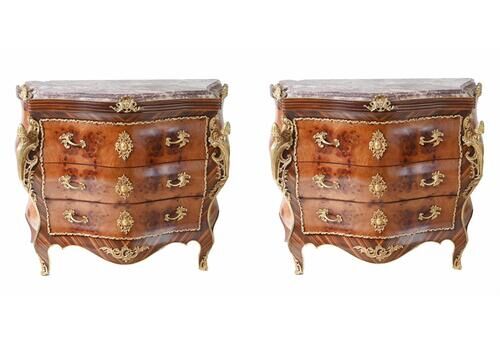 Pair Louis XV Commodes French Bombe Chest Drawers