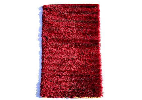 Vintage Red Wool Rya Rug Woven Handmade Vintage Scandinavian Design 1970s