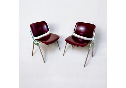 Vintage Piretti Office Chairs Dsc In Burgundy And Metal – 1980s Italian Design By Anonima Castelli For Home Studio Or Workspace