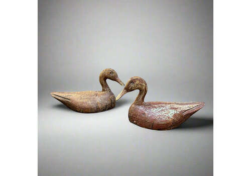 Early 20th Century Pair Of Carved Wooden Duck Decoys Probably Indian