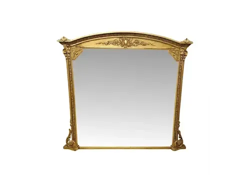 A Fabulous Large 19th Century Giltwood Overmantel Mirror With Original Back And Glass