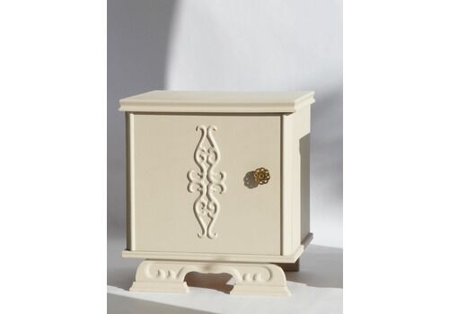 Antique Shabby Chic Pair Of Nightstands, Set Of Art Deco Ivory Wooden Bedside Tables With Carved Details And Brass Knobs