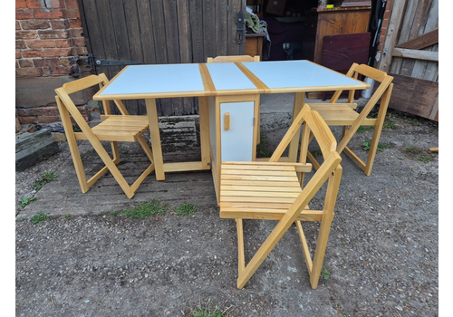 Vintage Space Saving Drop Leaf Table With 4 Fold Away Chairs