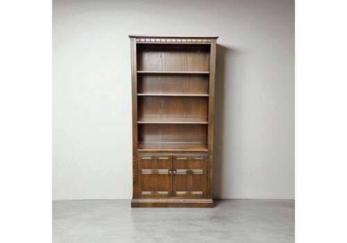 Vintage Ercol Large Bookcase With Cupboard / Dark Brown / C1970