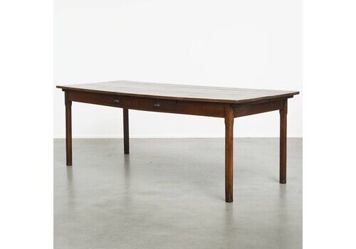 Beautiful Large Antique French Farm Dining Table From 1800 Made Of Oak With 2 Drawers And Original Details