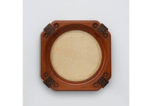 Art Nouveau Oak Photo Frame With Copper Decorations By Geo Verbanck, 1890s
