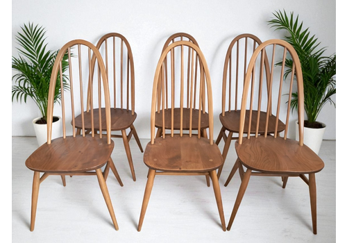 Vintage Ercol Windsor Quaker Dining Chairs X 6 Light Elm Mid Century Chairs Vgc