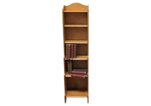 Art Deco Tall Slim Golden Oak Bookcase.