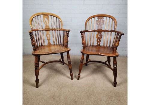A Pair Of Mid 19th C. Low Back Windsor Chairs