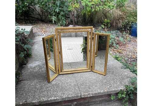 Vintage Gilt Triple Folding Mirror, Ornate Rococo Style Dressing Table Vanity Mirror, Gold Framed Trifold Wall Decor, Retro Mirror