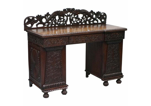 Lovely Anglo Burmese 19th Century Hand Carved Sideboard With Drawers & Cupboards