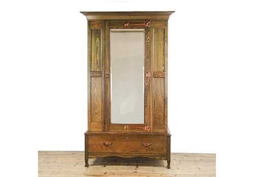 Antique Arts And Crafts Oak Mirror Wardrobe | Vintage Wardrobe | Storage Cupboard | Antique Storage | Vintage Furniture (M 6225)