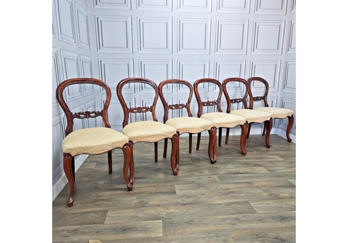 Antique Set 6 Victorian Mahogany Balloon Back Dining Chairs – Carved Detail
