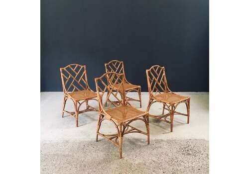 Midcentury Design Chippendale Style Bamboo Dining Chairs, Italy 1960