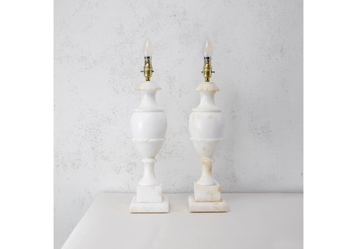 Pair Tall Italian Alabaster Marble Neoclassical Urn Table Lamps #102977