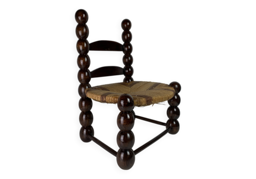 Brutalist Wood Turned Bobbin Low Rush Chair N The Style Of Charles Dudouyt